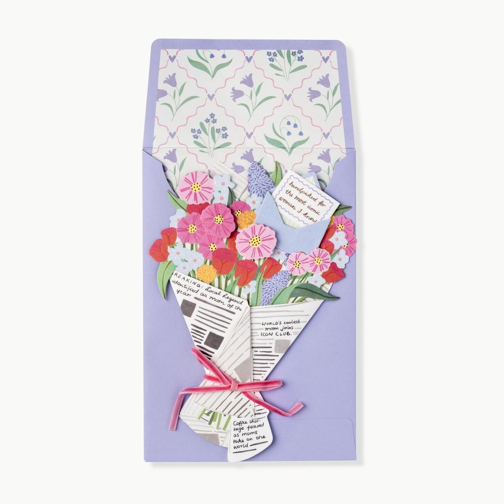 Up With Paper x Anthropologie Mother's Day card — a bouquet wrapped in newspaper